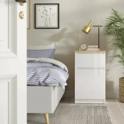 Comodino in legno bianco lucido e rovere 40x40x70h cm - Delfini