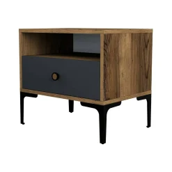 Comodini|Camera Da Letto > Dmora Comodino in legno e metallo noce e antracite 56x40x50h cm - Editta Nero Antracite, Marrone Noce
