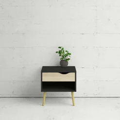 Comodini > Dmora Comodino in legno nero e quercia 50x39x49h cm - Lucina Marrone, Nero Quercia
