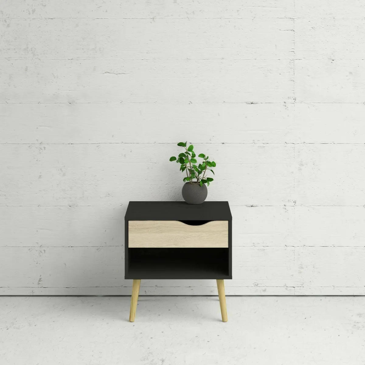 Comodini > Dmora Comodino in legno nero e quercia 50x39x49h cm - Lucina Marrone, Nero Quercia
