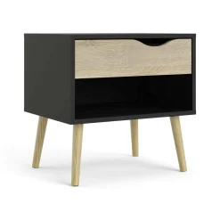 Comodini > Dmora Comodino in legno nero e quercia 50x39x49h cm - Lucina Marrone, Nero Quercia