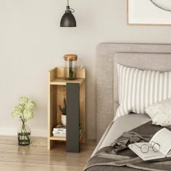 Comodini|Camera Da Letto > Dmora Comodino in legno quercia e antracite 25x27x60h cm - Asterix Nero Antracite, Marrone Quercia