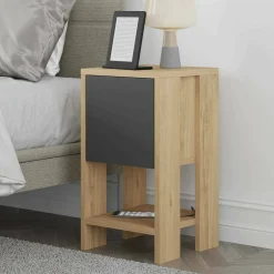Comodino in legno quercia e antracite 30x30x55h cm - Filippa