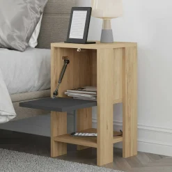 Comodino in legno quercia e antracite 30x30x55h cm - Filippa