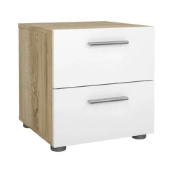 Comodini > Dmora Comodino in legno quercia e bianco lucido 40x40x42h cm - Apolla Bianco Lucido, Marrone Quercia