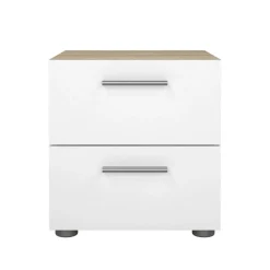 Comodini > Dmora Comodino in legno quercia e bianco lucido 40x40x42h cm - Apolla Bianco Lucido, Marrone Quercia