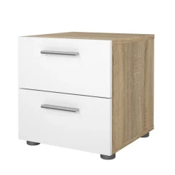 Comodini > Dmora Comodino in legno quercia e bianco lucido 40x40x42h cm - Apolla Bianco Lucido, Marrone Quercia