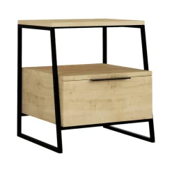 Comodino in legno quercia e nero 45x41x50h cm - Rosita