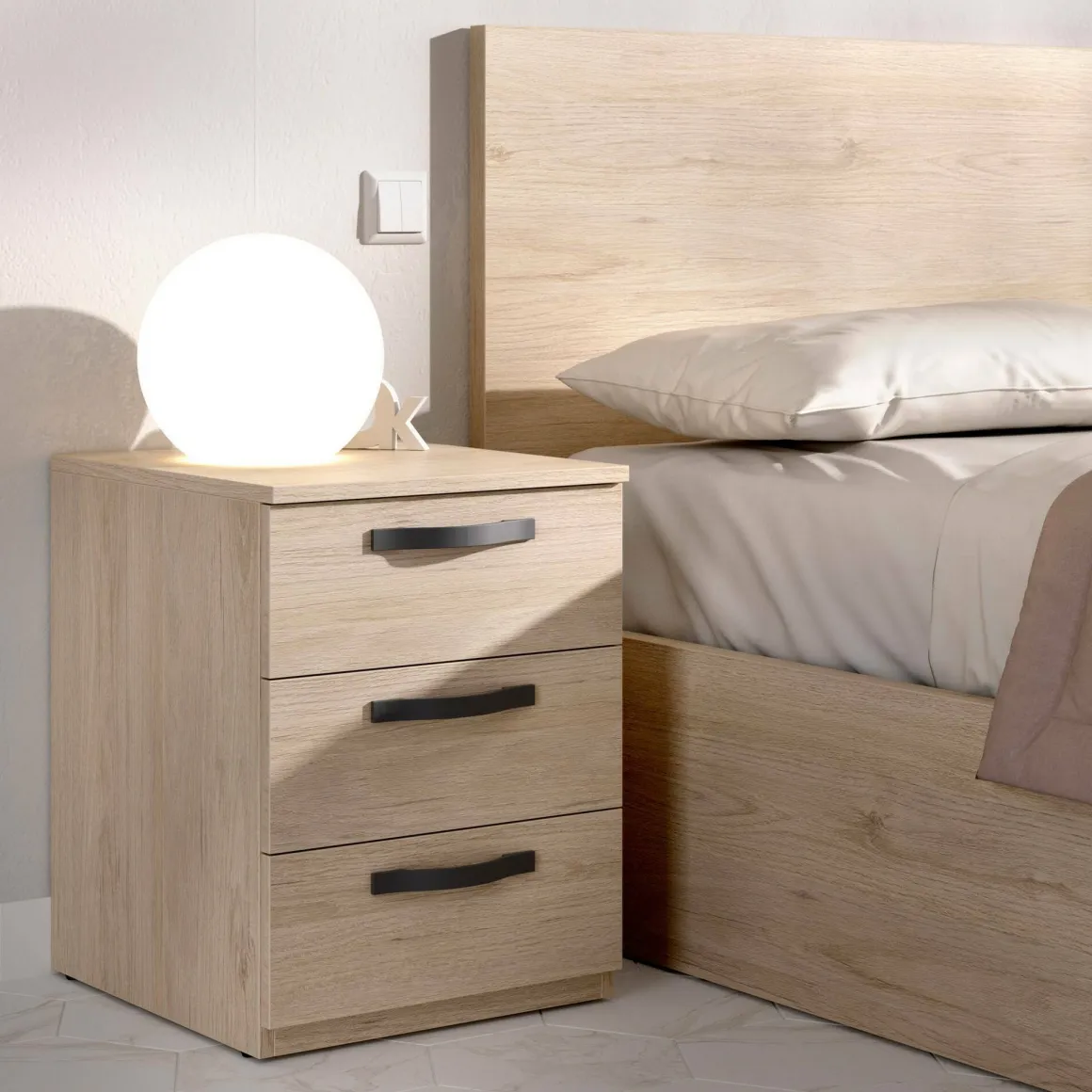 Comodini > Dmora Comodino in legno rovere 50x40x49h cm - Azar Marrone Rovere