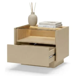 Comodino Marrone Chiaro Marrone Rovere un Cassetto 2 Ripiani 53x40x43h cm, Apertura Push-pull - Veirra