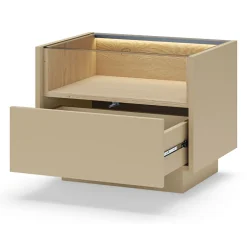 Comodino Marrone Chiaro Marrone Rovere un Cassetto 2 Ripiani 53x40x43h cm, Apertura Push-pull - Veirra