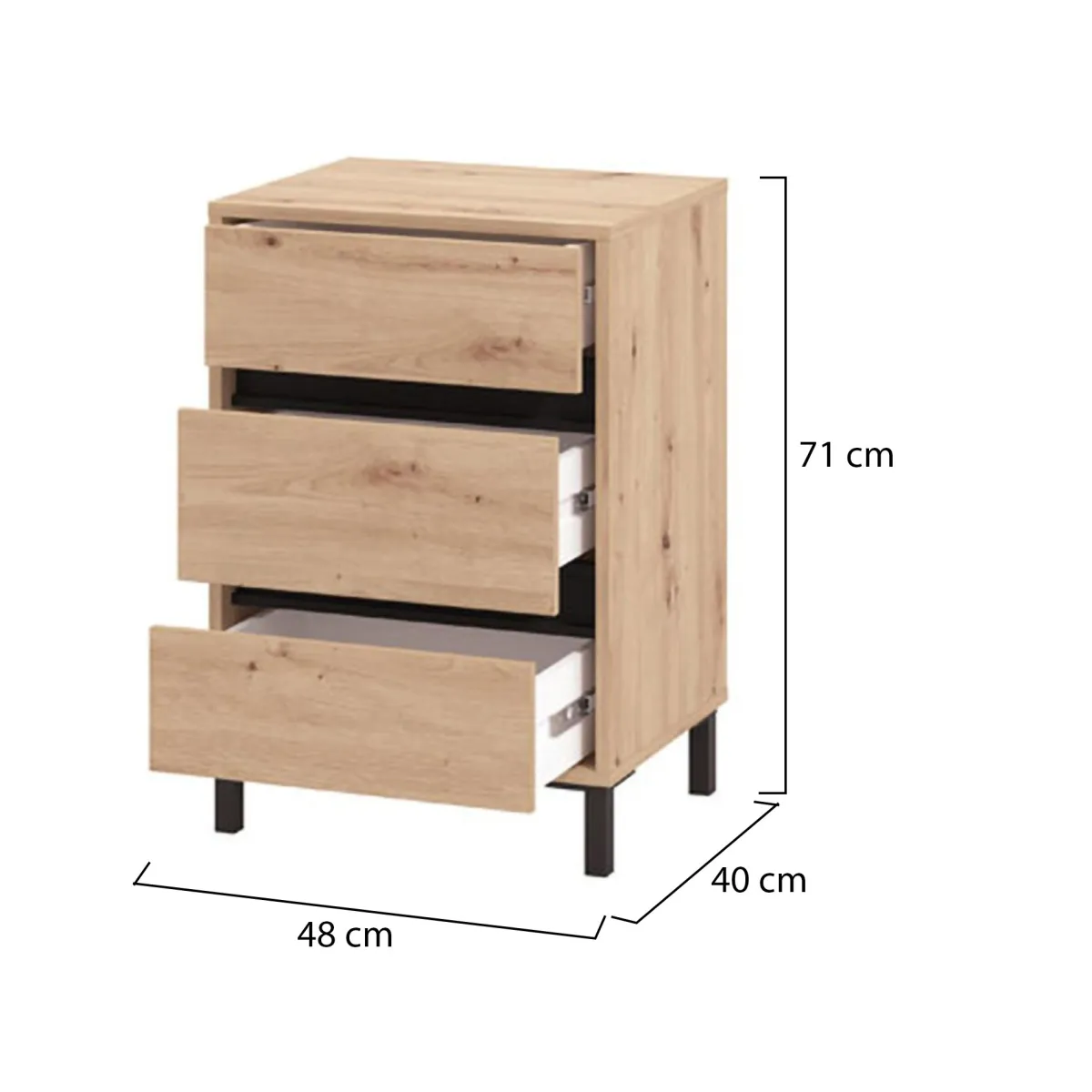 Comodini > Dmora Comodino Marrone Nero un Ripiano 3 Cassetti 48x40x71h cm, Apertura Scorrevole - Combatte Nero, Marrone
