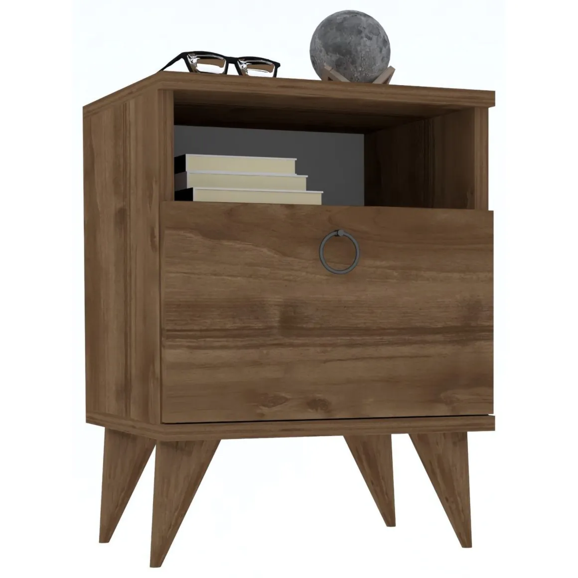 Comodino Marrone Noce Apertura Battente Un'anta 40x40x50h cm, Chiusura Battente - Maenza