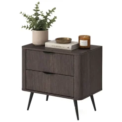 Comodino Marrone Noce Nero 2 Cassetti un Ripiano 63x38x55h cm, Apertura Scorrevole - Gasi