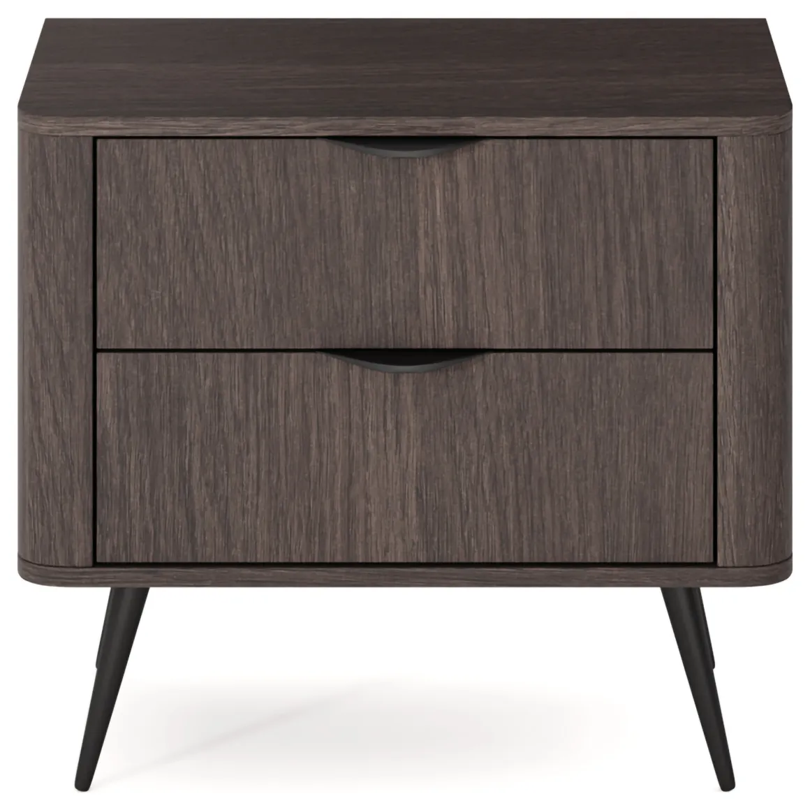 Comodino Marrone Noce Nero 2 Cassetti un Ripiano 63x38x55h cm, Apertura Scorrevole - Gasi