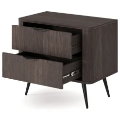 Comodino Marrone Noce Nero 2 Cassetti un Ripiano 63x38x55h cm, Apertura Scorrevole - Gasi