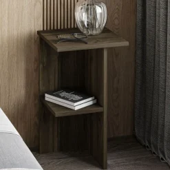 Comodini > Dmora Comodino un Ripiano Colore Ripiano Marrone 36x36x60h cm, Sfumatura Colore Struttura Noce - Roaschia Marrone Noce