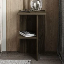Comodini > Dmora Comodino un Ripiano Colore Ripiano Marrone 36x36x60h cm, Sfumatura Colore Struttura Noce - Roaschia Marrone Noce