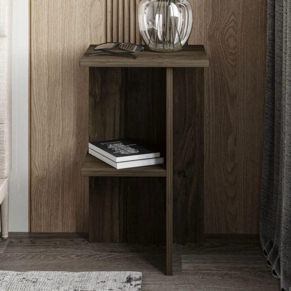 Comodini > Dmora Comodino un Ripiano Colore Ripiano Marrone 36x36x60h cm, Sfumatura Colore Struttura Noce - Roaschia Marrone Noce