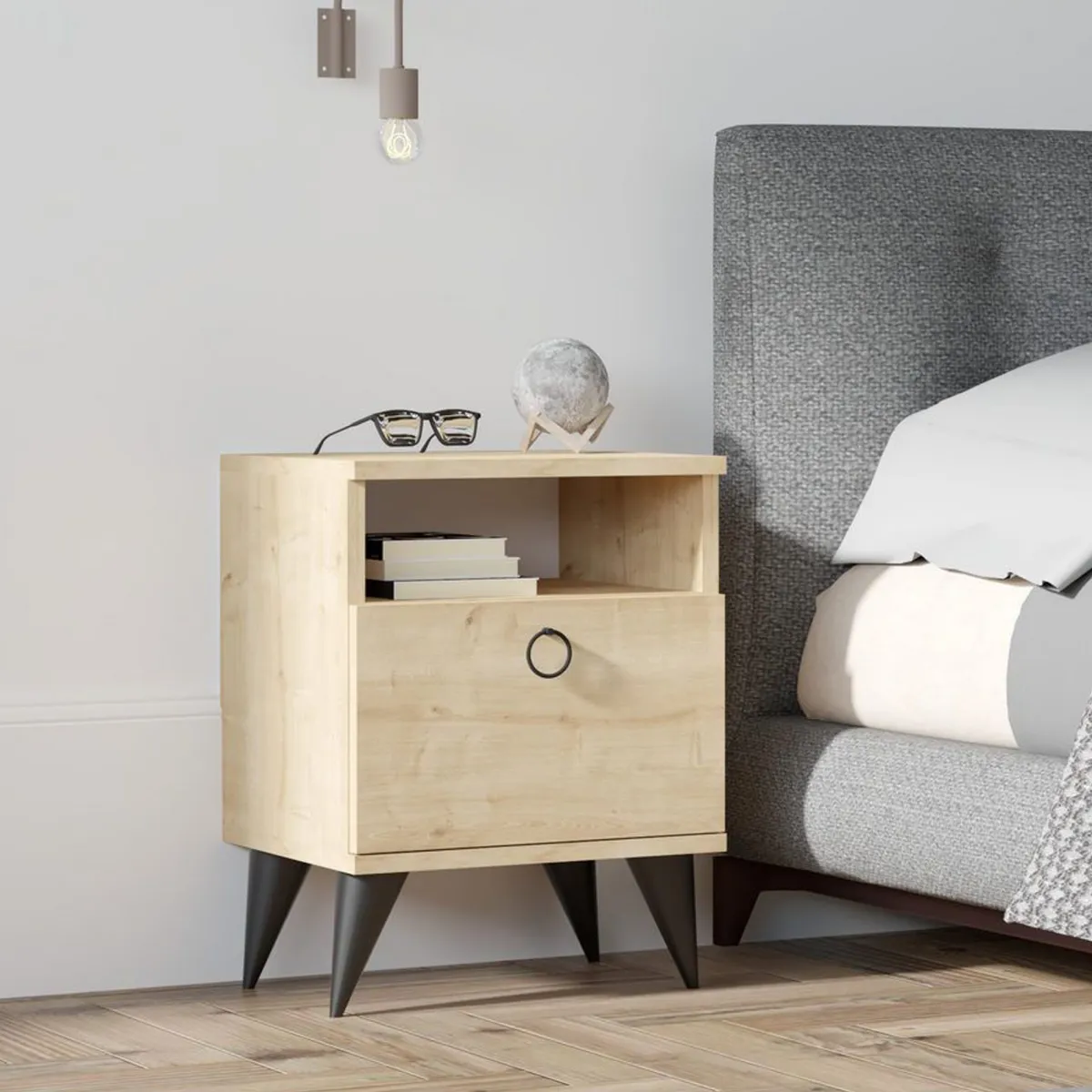 Comodini > Dmora Comodino Apertura Battente Un'anta 40x40x50h cm, Chiusura Battente - Maenza Marrone Rovere