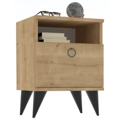 Comodini > Dmora Comodino Apertura Battente Un'anta 40x40x50h cm, Chiusura Battente - Maenza Marrone Rovere