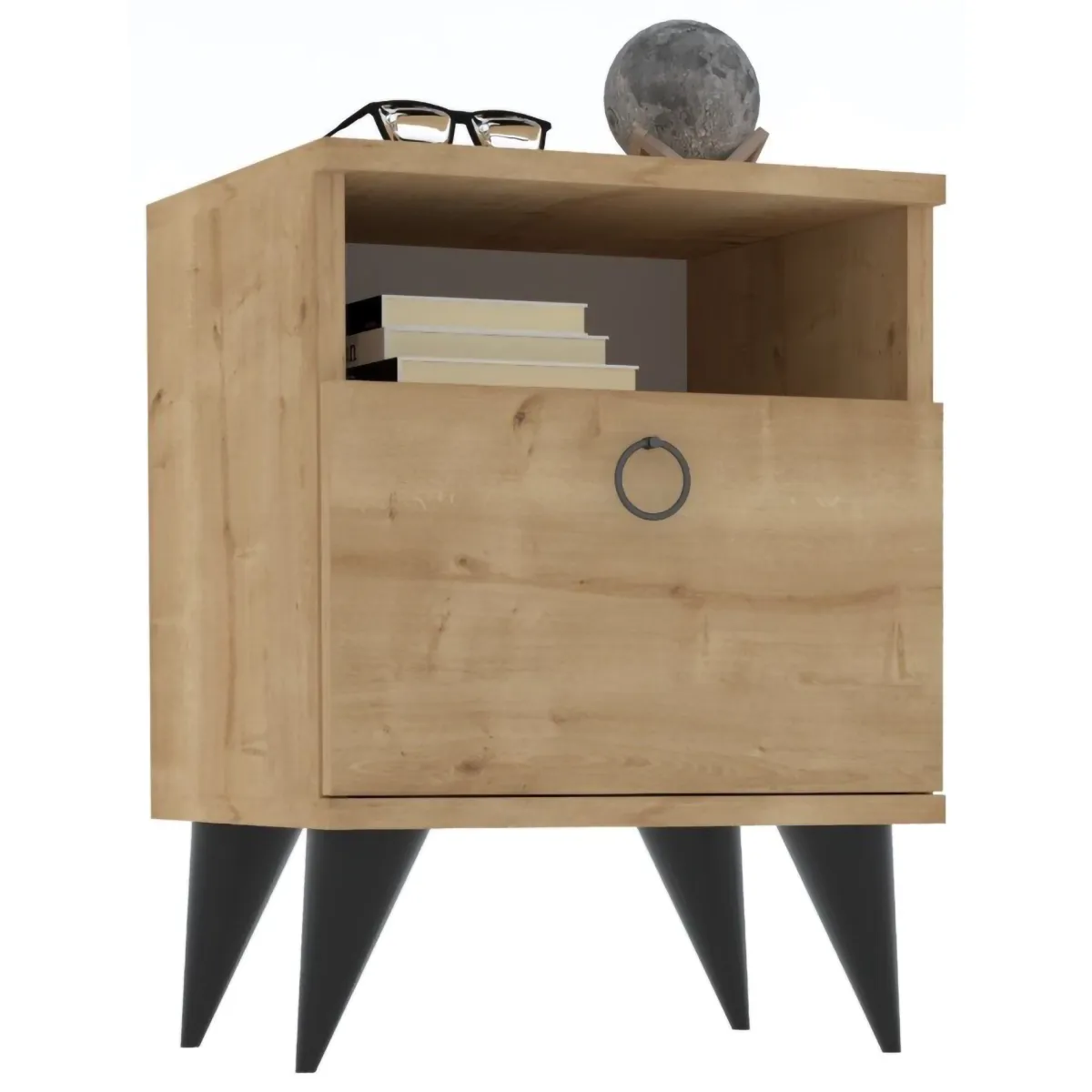 Comodini > Dmora Comodino Apertura Battente Un'anta 40x40x50h cm, Chiusura Battente - Maenza Marrone Rovere