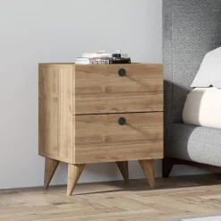 Comodino Marrone Rovere 2 Cassetti Apertura Scorrevole 40x42x55h cm, Chiusura Scorrevole - Candelo