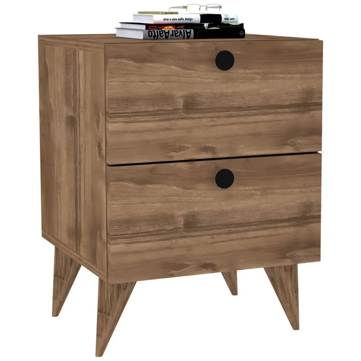Comodini > Dmora Comodino 2 Cassetti un Ripiano 50x38x52h cm, Apertura Scorrevole - Hani Marrone Rovere