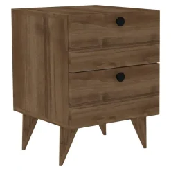 Comodini > Dmora Comodino 2 Cassetti un Ripiano 50x38x52h cm, Apertura Scorrevole - Hani Marrone Rovere