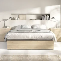 Comodini > Dmora Comodino Marrone Rovere Grigio Nero 3 Cassetti un Ripiano 45x40x63h cm, Apertura Scorrevole - Talana Nero, Marrone Rovere Grigio
