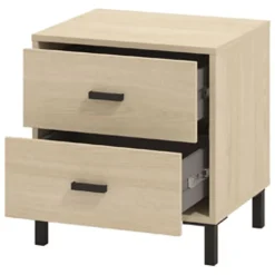 Comodino Marrone Rovere Nero 2 Cassetti un Ripiano 48x40x52h cm, Apertura Scorrevole - Piea