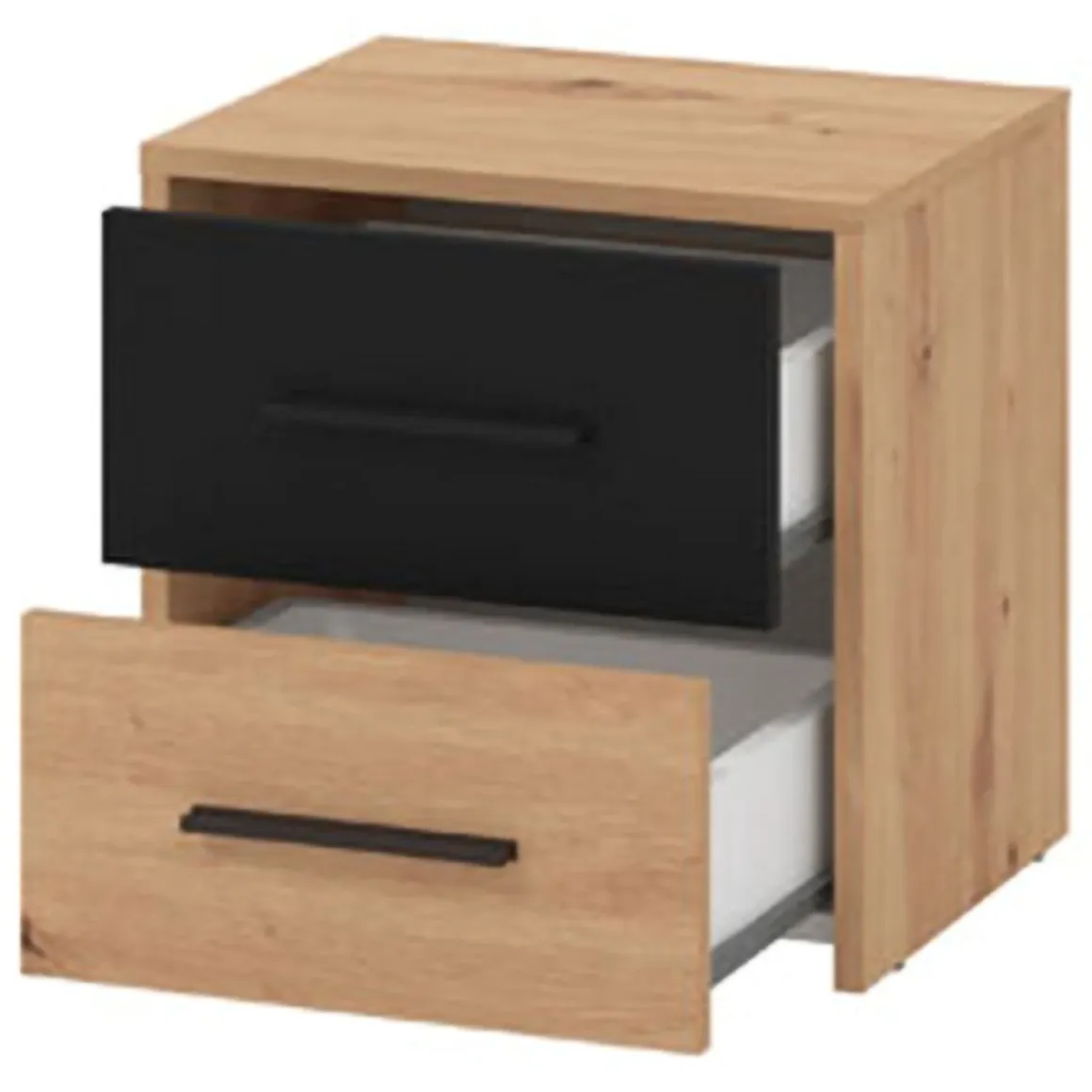 Comodini > Dmora Comodino Marrone Rovere Nodi Nero 2 Cassetti un Ripiano 44.5x33.5x43h cm, Apertura Scorrevole - Uzzano Nero, Marrone Rovere Nodi