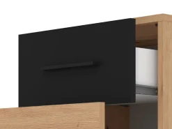 Comodini > Dmora Comodino Marrone Rovere Nodi Nero 2 Cassetti un Ripiano 44.5x33.5x43h cm, Apertura Scorrevole - Uzzano Nero, Marrone Rovere Nodi