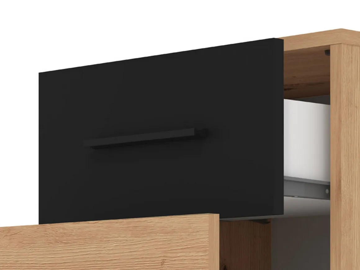 Comodini > Dmora Comodino Marrone Rovere Nodi Nero 2 Cassetti un Ripiano 44.5x33.5x43h cm, Apertura Scorrevole - Uzzano Nero, Marrone Rovere Nodi
