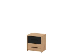 Comodini > Dmora Comodino Marrone Rovere Nodi Nero 2 Cassetti un Ripiano 44.5x33.5x43h cm, Apertura Scorrevole - Uzzano Nero, Marrone Rovere Nodi