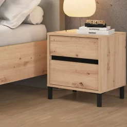 Comodini > Dmora Comodino Marrone Rovere Nodi Nero 3 Cassetti un Ripiano 45x40x63h cm, Apertura Scorrevole - Talana Nero, Marrone Rovere Nodi