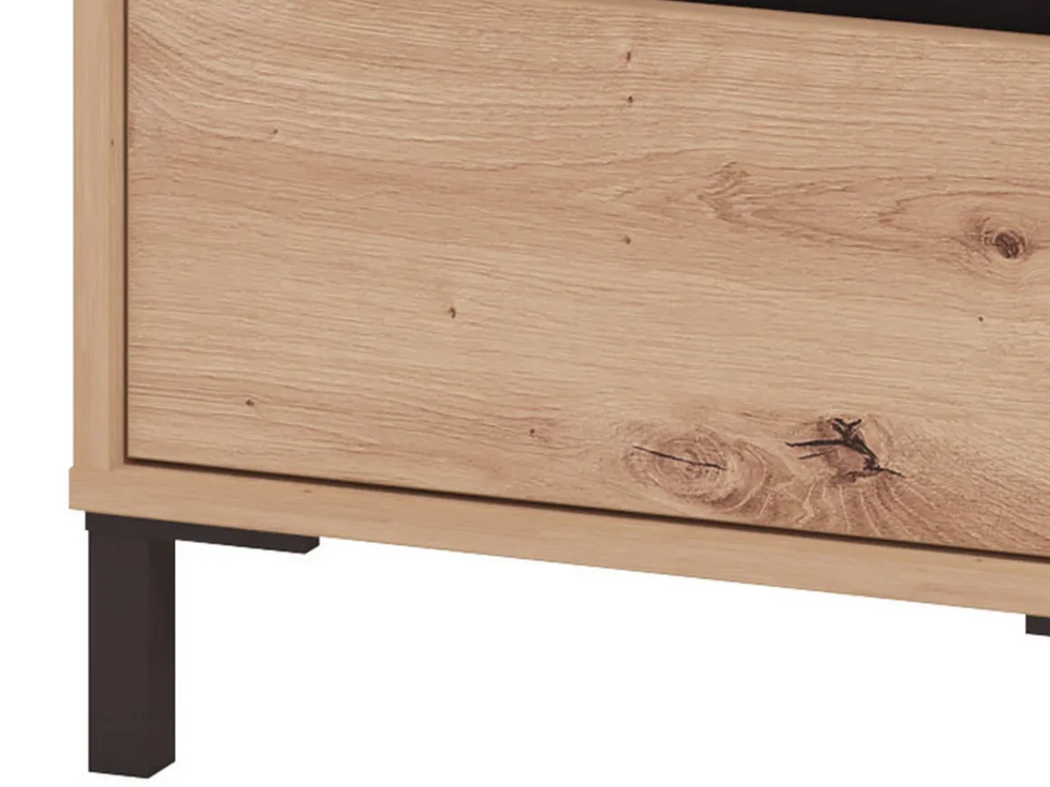 Comodini > Dmora Comodino Marrone Rovere Nodi Nero 3 Cassetti un Ripiano 45x40x63h cm, Apertura Scorrevole - Talana Nero, Marrone Rovere Nodi