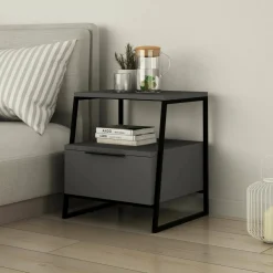Comodini|Camera Da Letto > Dmora Comodino moderno antracite 45x40x50h cm - Alonso Nero Antracite