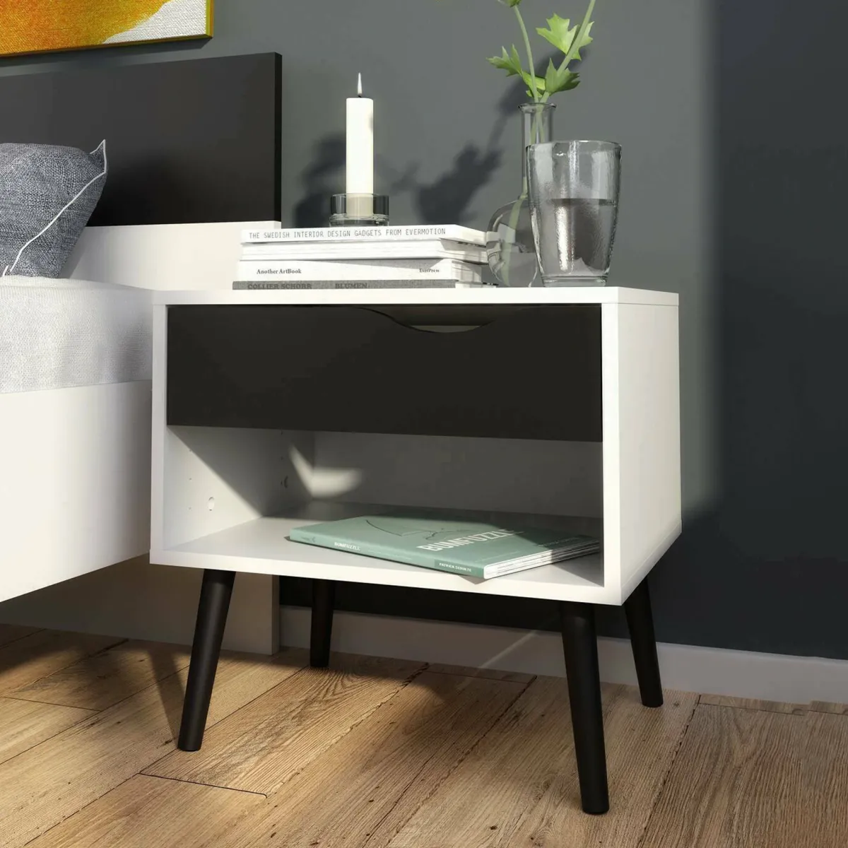 Comodini > Dmora Comodino moderno bianco e nero 50x39x49h cm - Lucina Nero, Bianco