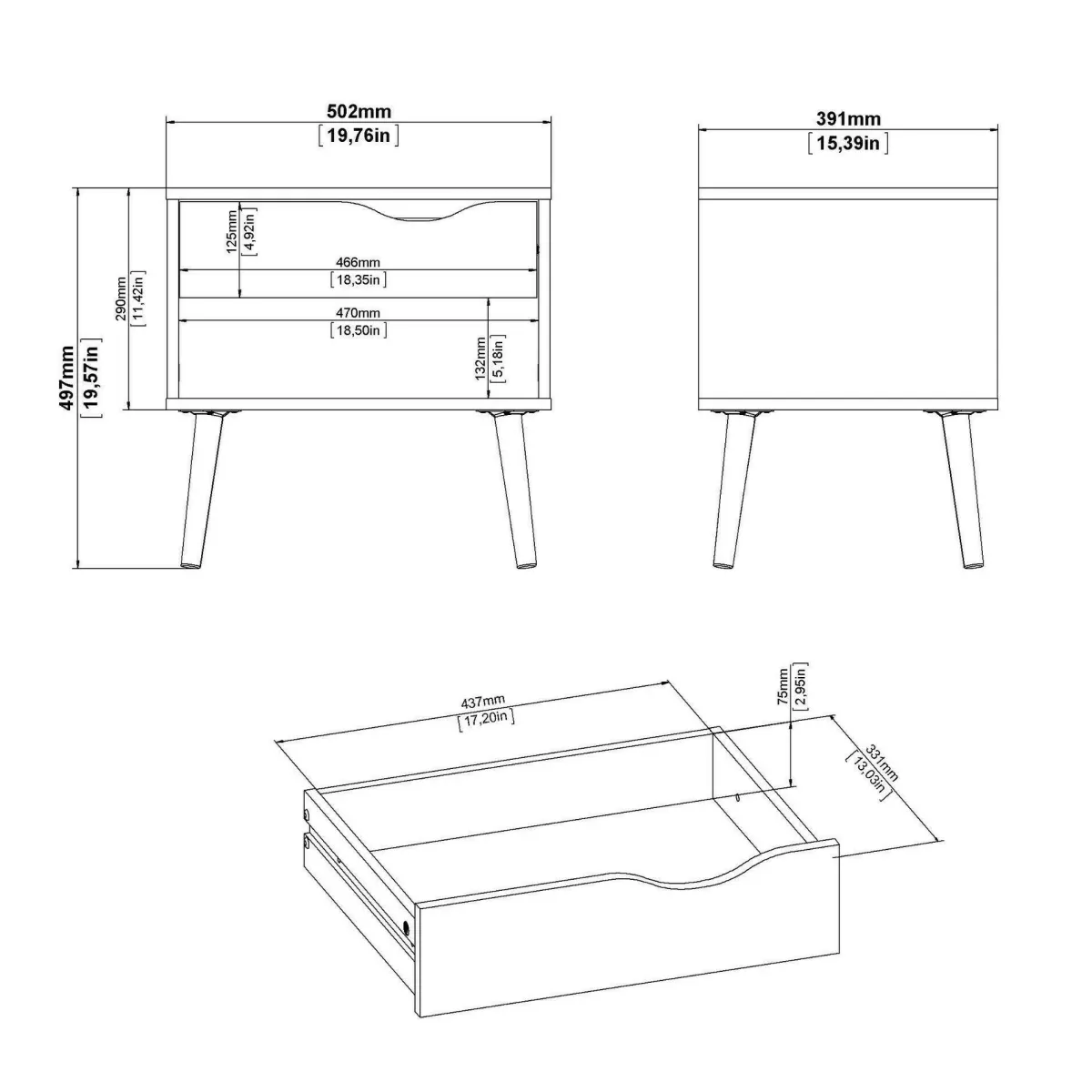 Comodini > Dmora Comodino moderno bianco e nero 50x39x49h cm - Lucina Nero, Bianco
