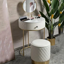 Comodino moderno bianco e oro 52x52x70h cm - Consolle Miscano