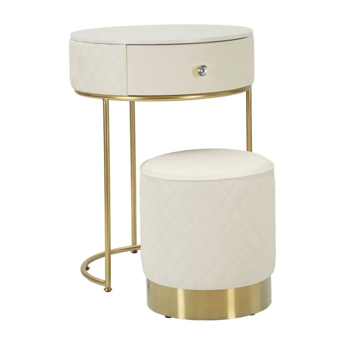 Comodino moderno bianco e oro 52x52x70h cm - Consolle Miscano
