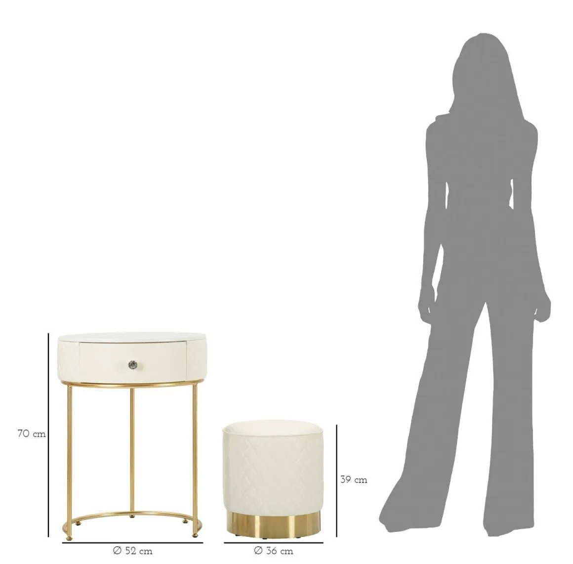 Comodino moderno bianco e oro 52x52x70h cm - Consolle Miscano