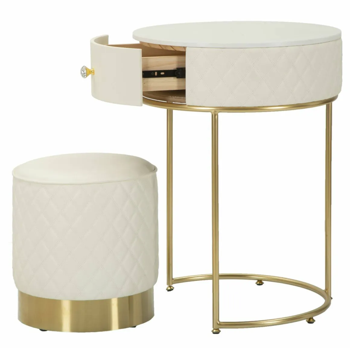 Comodino moderno bianco e oro 52x52x70h cm - Consolle Miscano