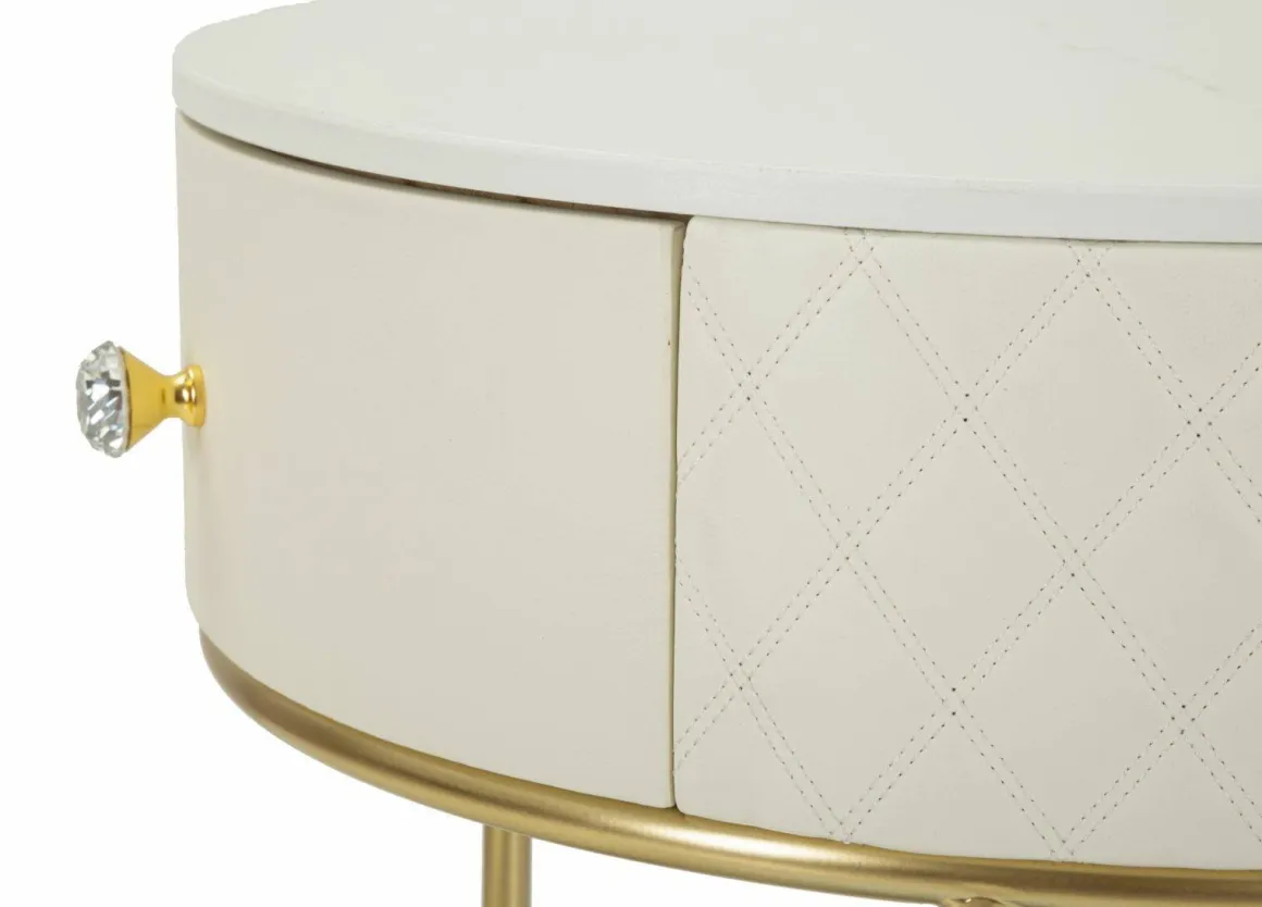 Comodino moderno bianco e oro 52x52x70h cm - Consolle Miscano