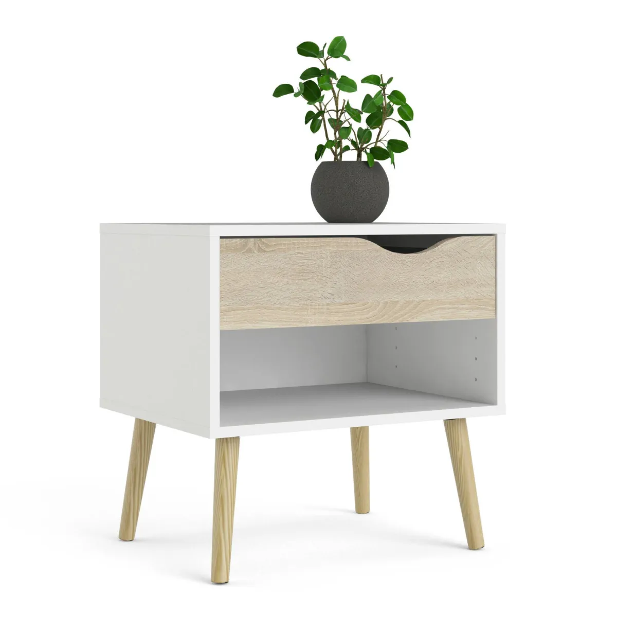 Comodini > Dmora Comodino moderno bianco e quercia 50x39x49h cm - Lucina Marrone, Bianco Quercia