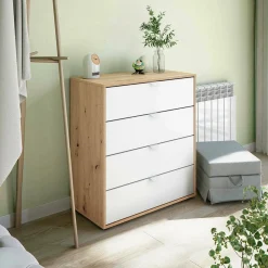 Comodino moderno bianco e rovere nodi 77x40x86h cm - Spinello