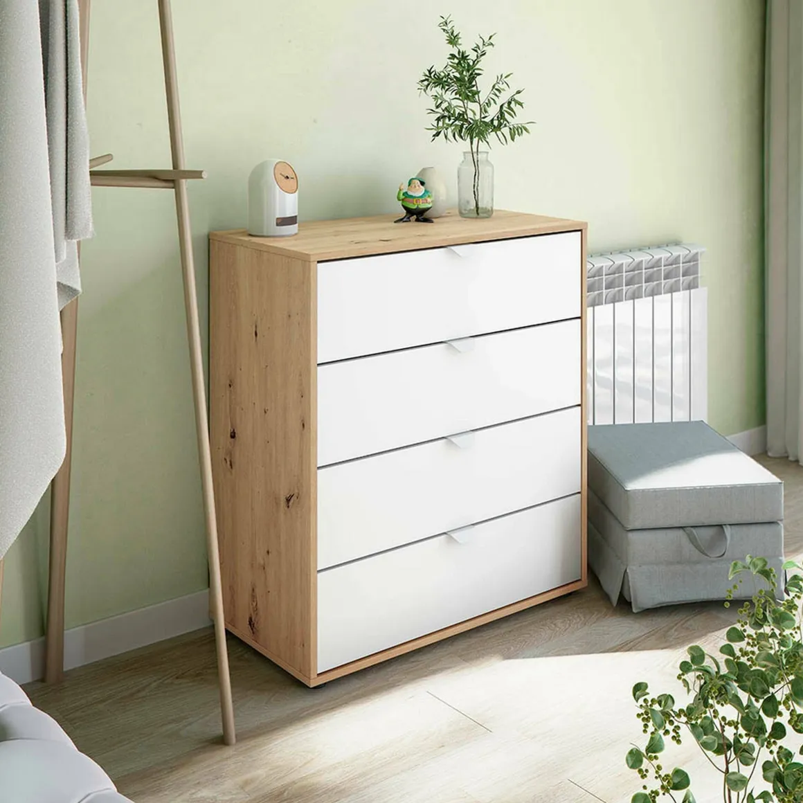 Comodino moderno bianco e rovere nodi 77x40x86h cm - Spinello