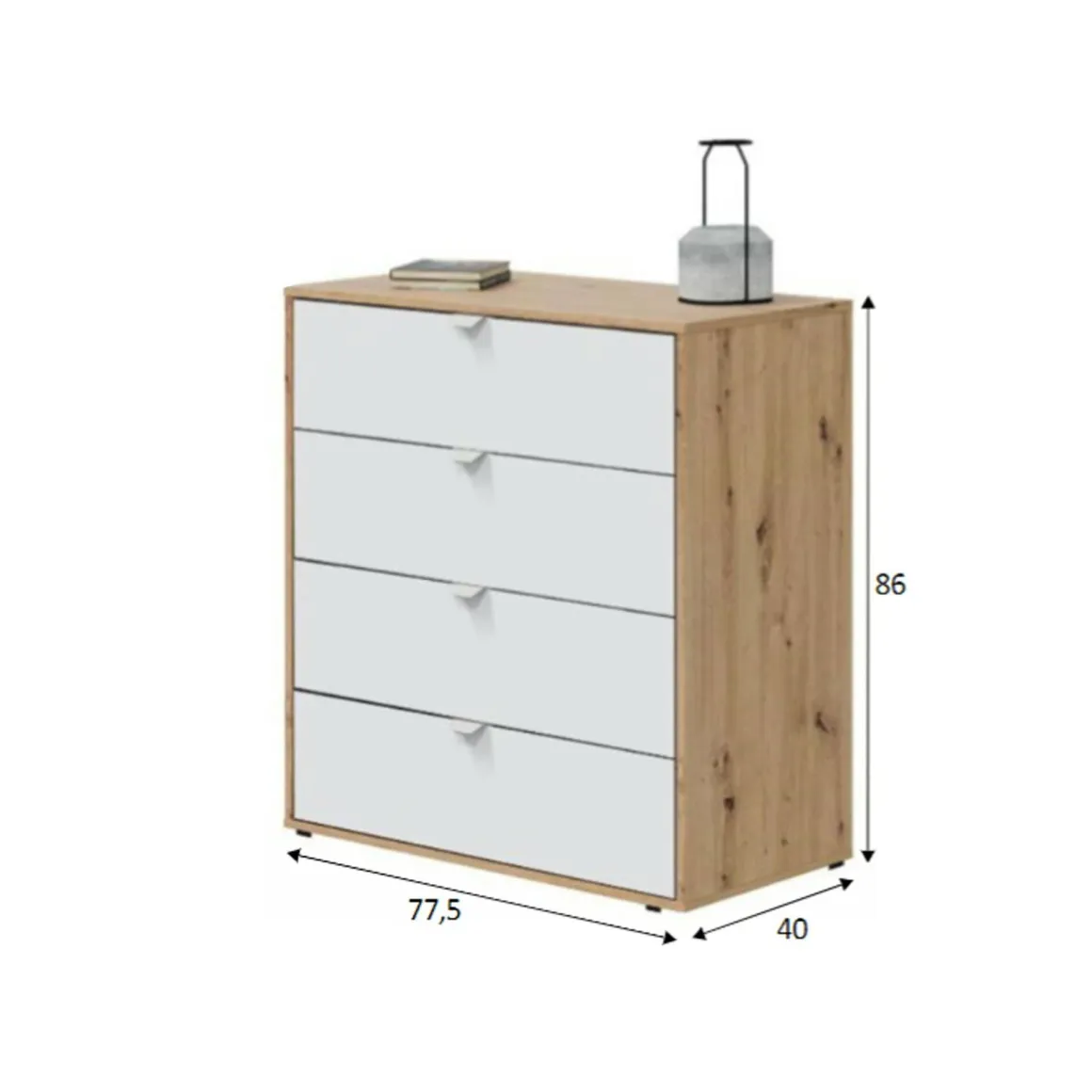 Comodino moderno bianco e rovere nodi 77x40x86h cm - Spinello