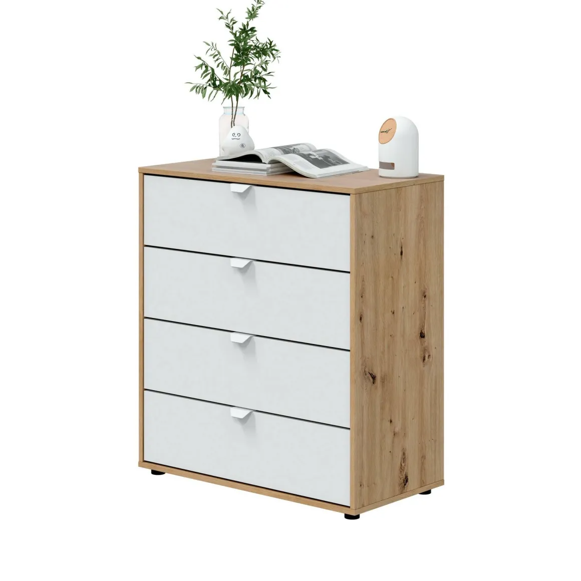 Comodino moderno bianco e rovere nodi 77x40x86h cm - Spinello